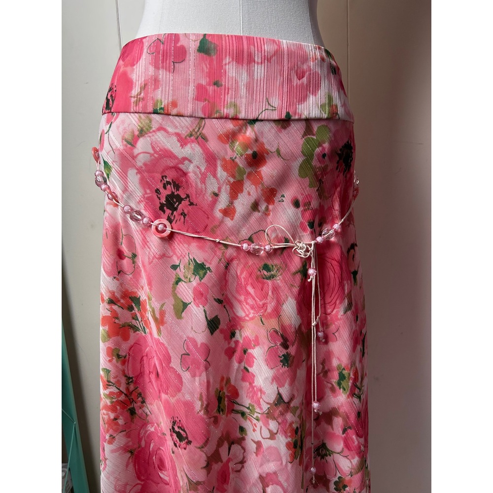 Y2K Pink Floral Midi Skirt Beaded 8 Fairy Coquette Graden Romantic Cottagecore - Picture 9 of 9